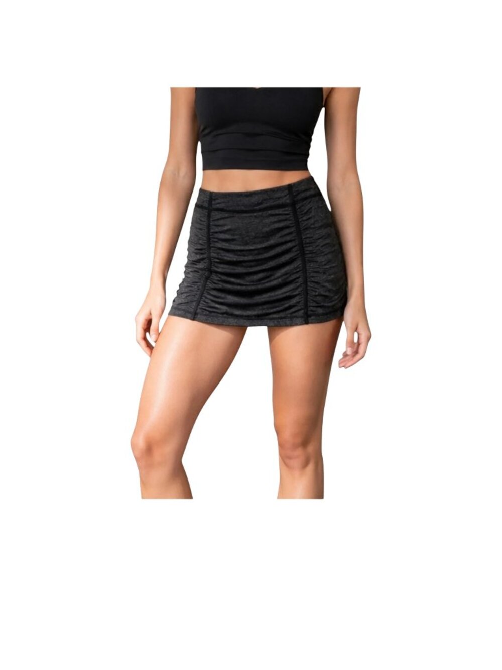 ATHLETA Hatha Yoga Skort Black Gray Space Dye Ruched Activewear Skirt - Size XS